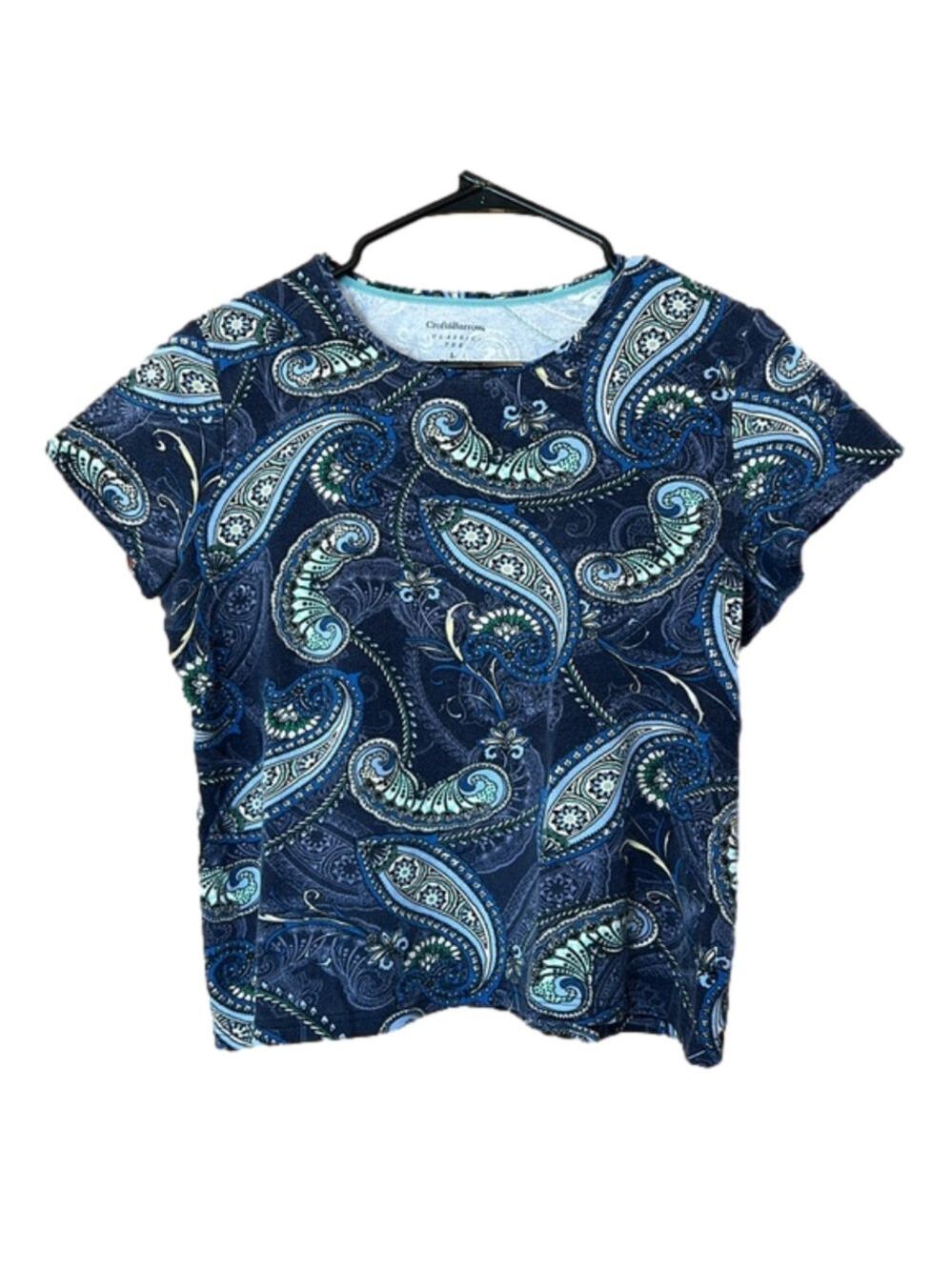 Croft & Barrow Classic Tee Crew Neck Blue Paisley Pattern Size Large T-Shirt